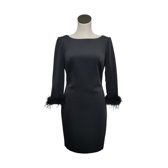NWT Eliza‎ J Black Long Sleeve Feather-Cuff Mini Dress Size 8 - Picture 1 of 11